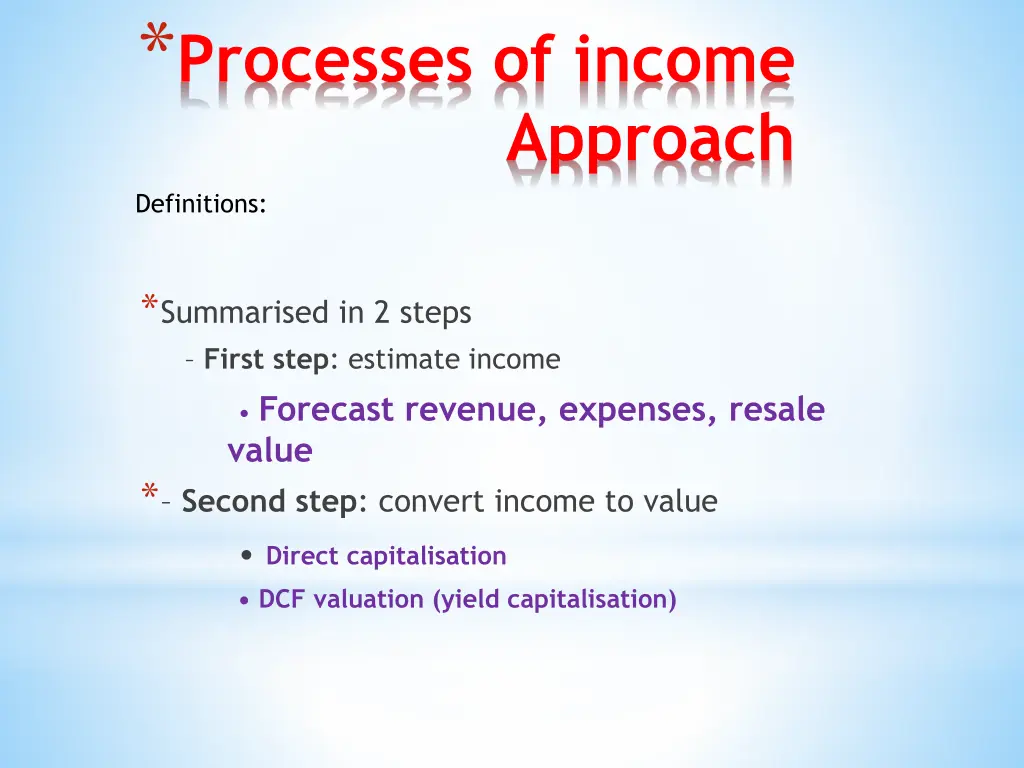 processes of income