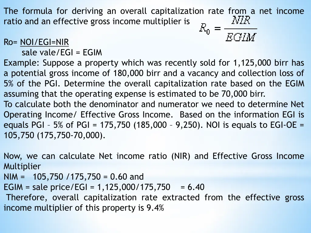 the formula for deriving an overall