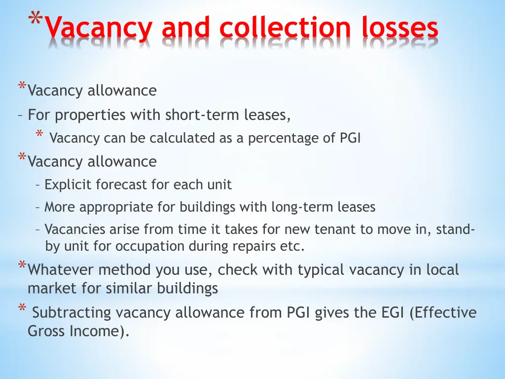 vacancy and collection losses