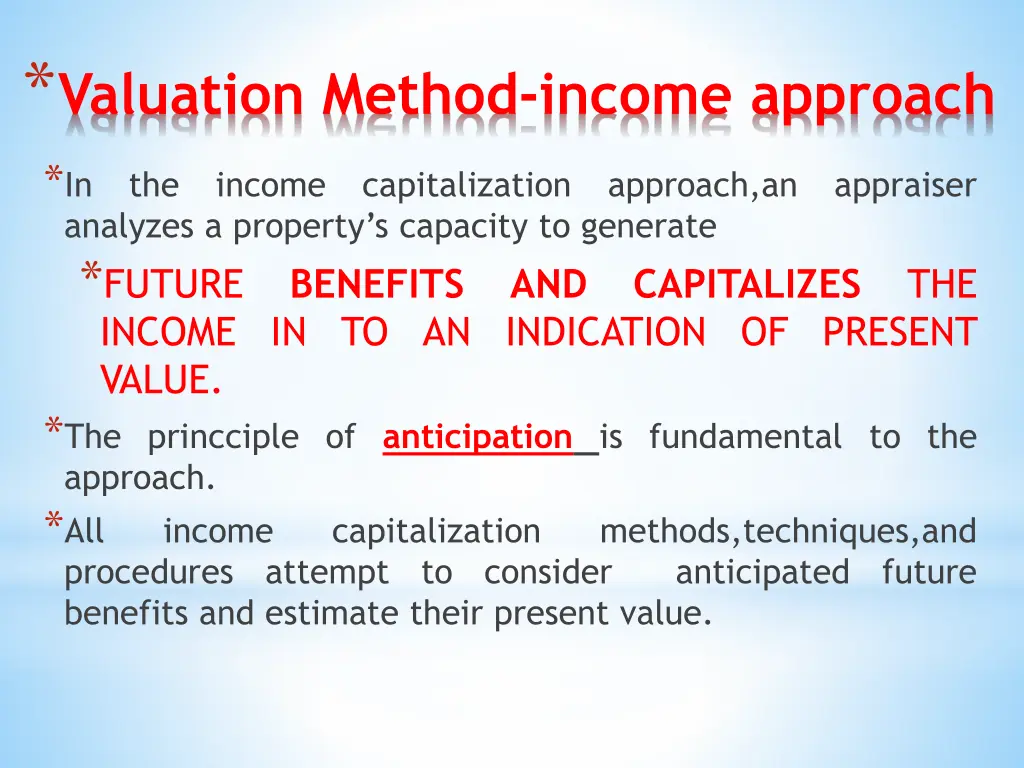 valuation method income approach