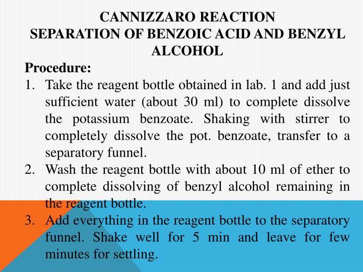 cannizzaro reaction separation of benzoic acid