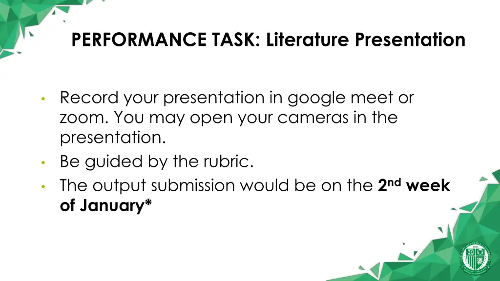 performance task literature presentation 1