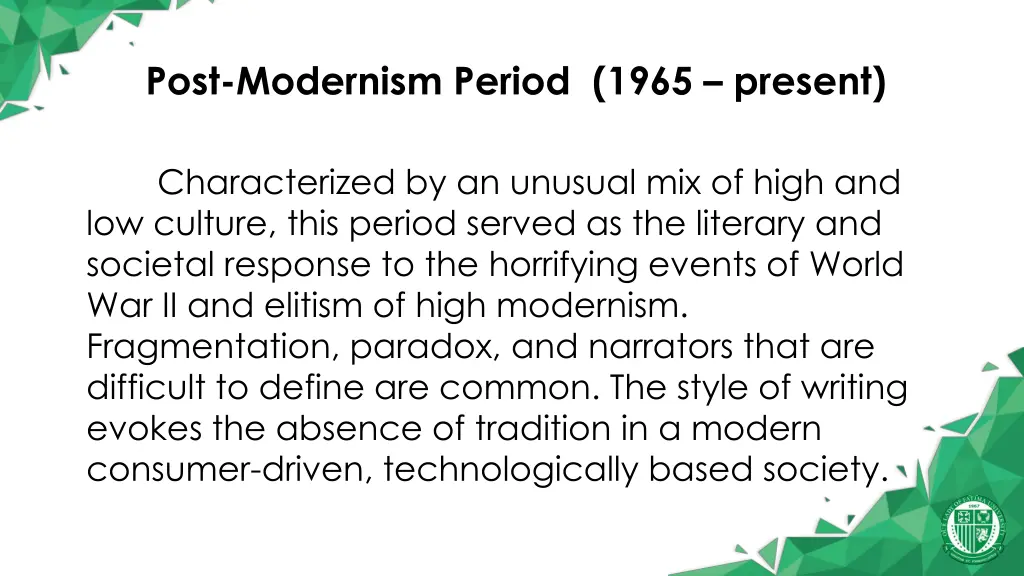 post modernism period 1965 present