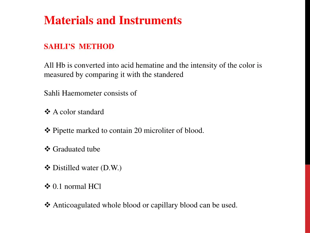 materials and instruments sahli s method