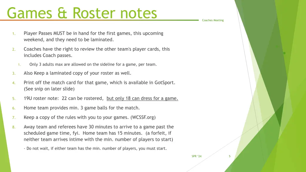 games roster notes