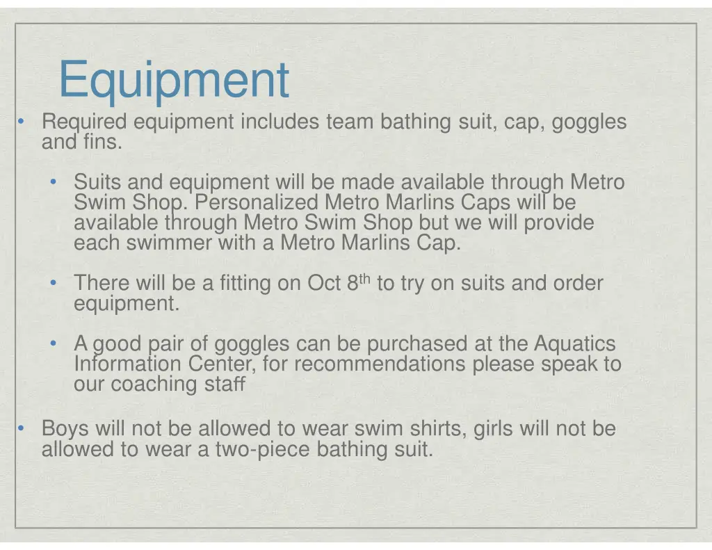 equipment required equipment includes team