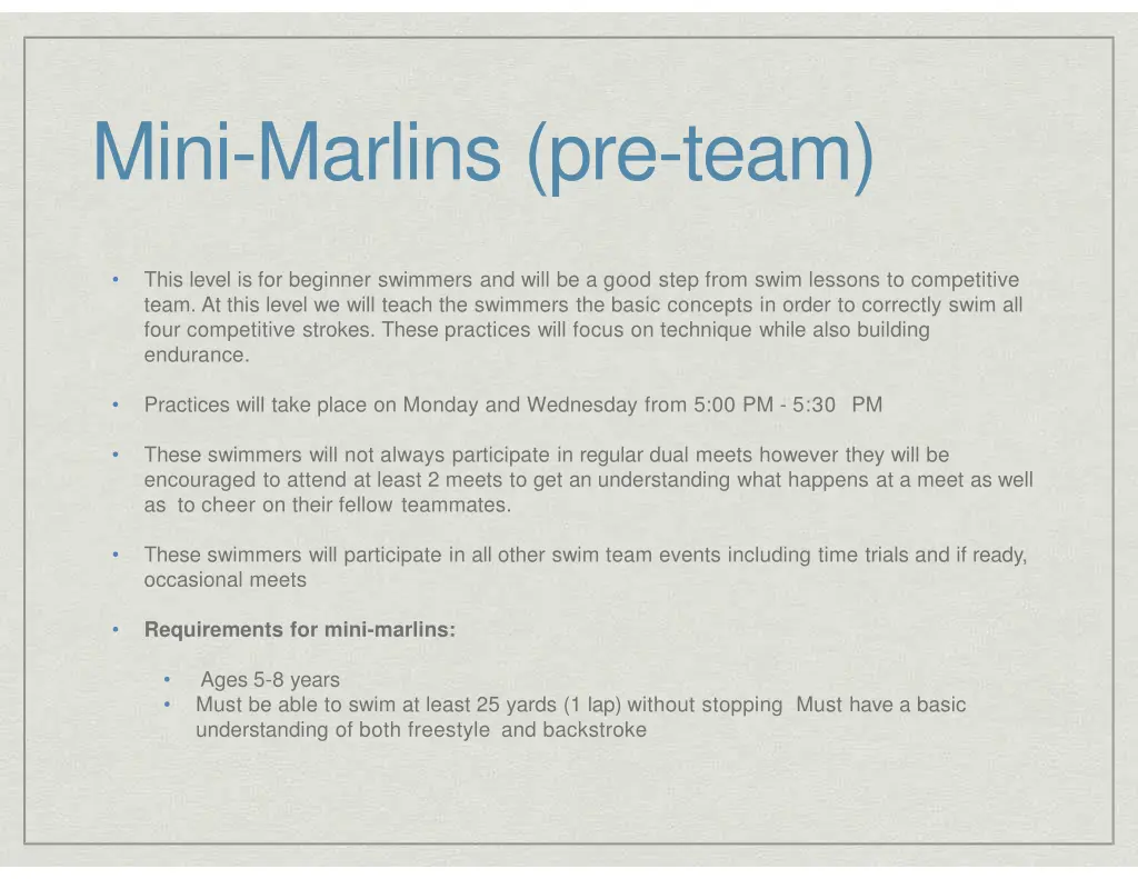 mini marlins pre team