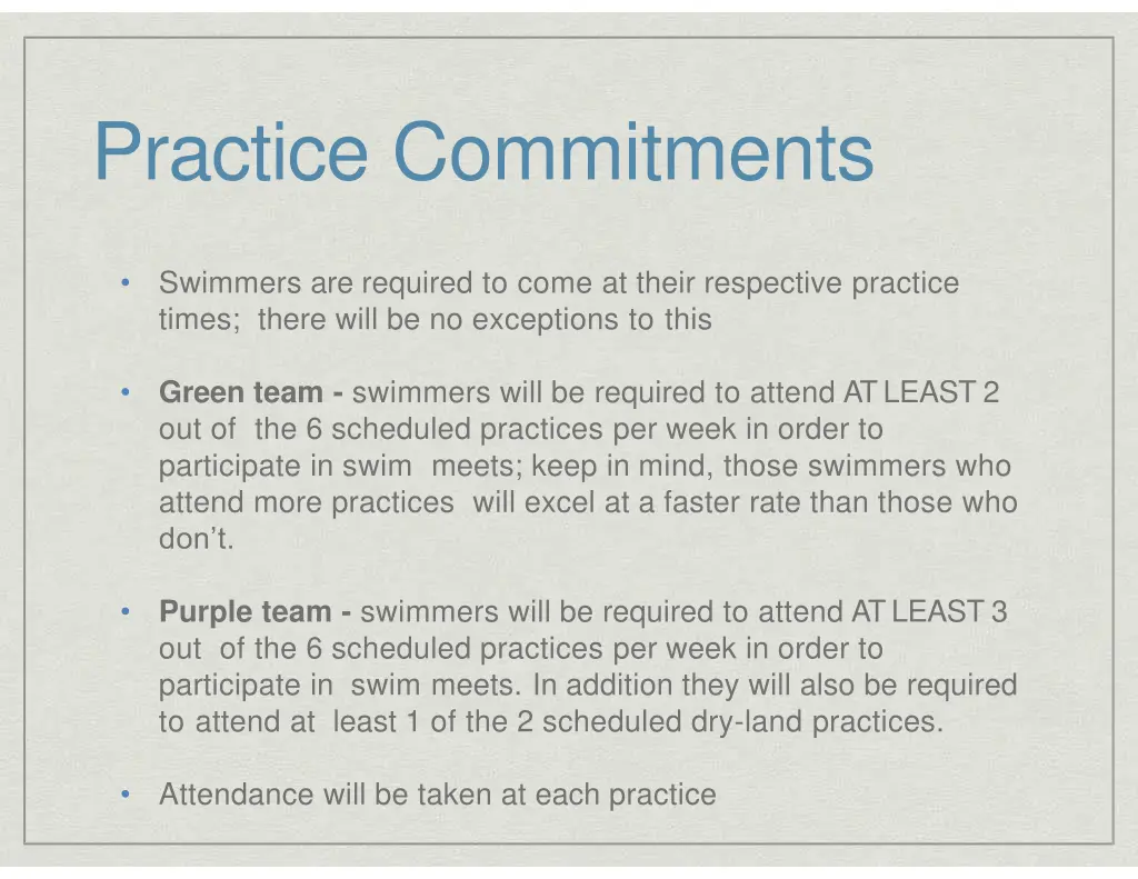 practice commitments