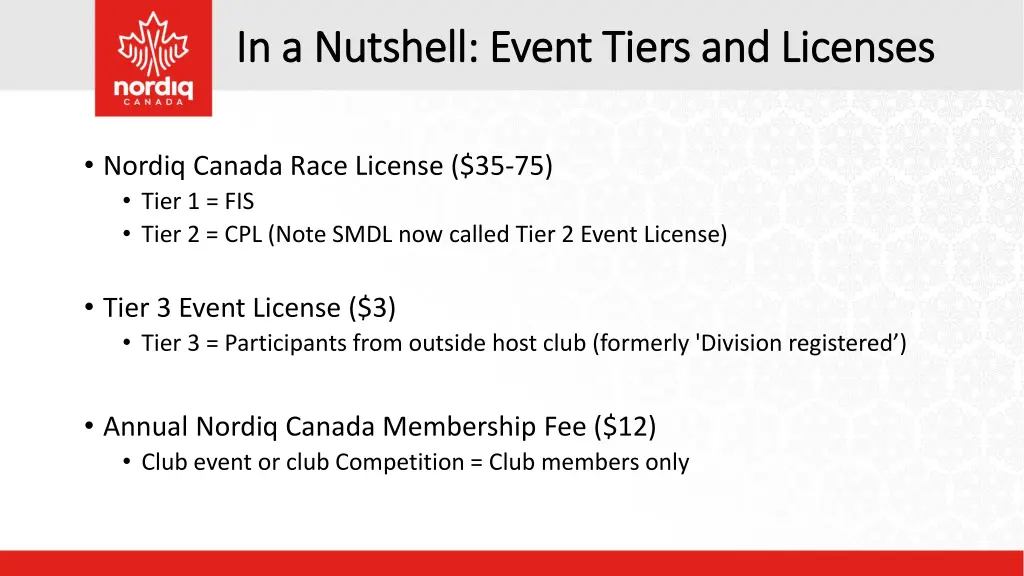 in a nutshell event tiers and licenses