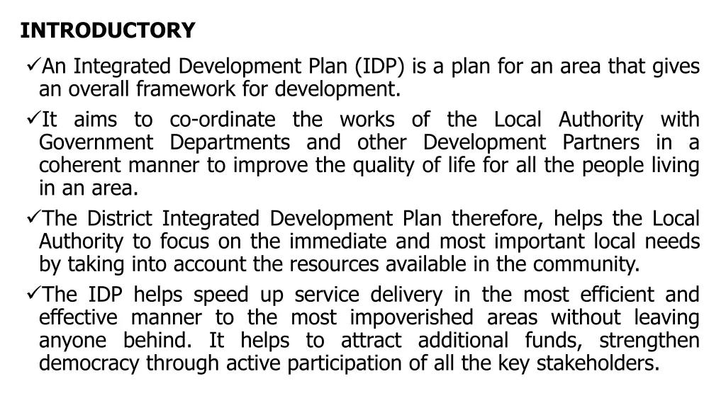 introductory an integrated development plan