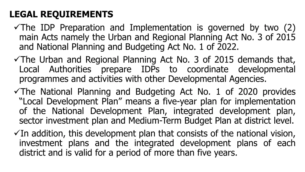 legal requirements the idp preparation