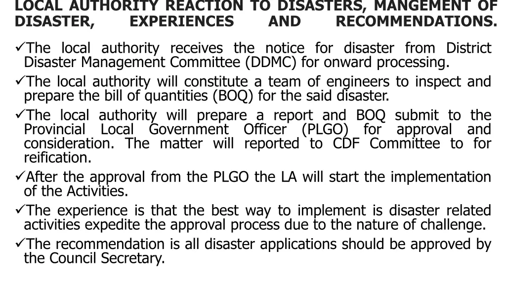 local authority reaction to disasters mangement