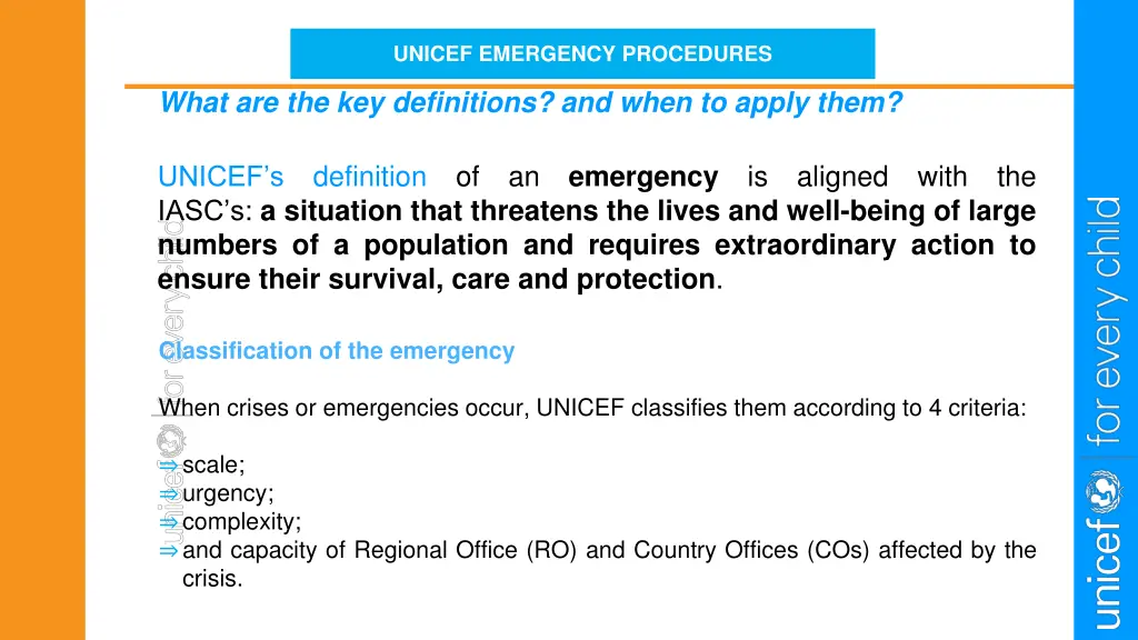 unicef emergency procedures