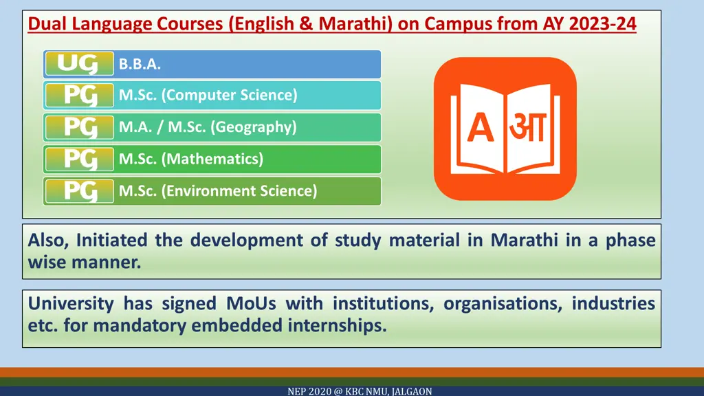dual language courses english marathi on campus