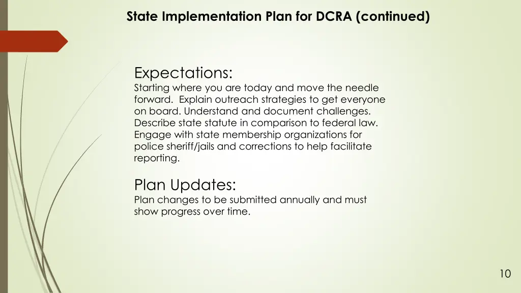 state implementation plan for dcra continued