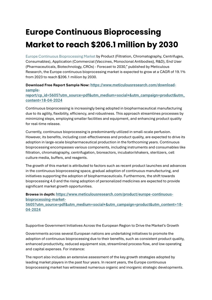 europe continuous bioprocessing market to reach