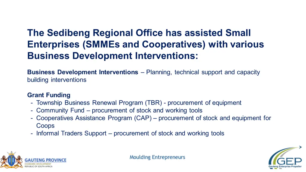 the sedibeng regional office has assisted small