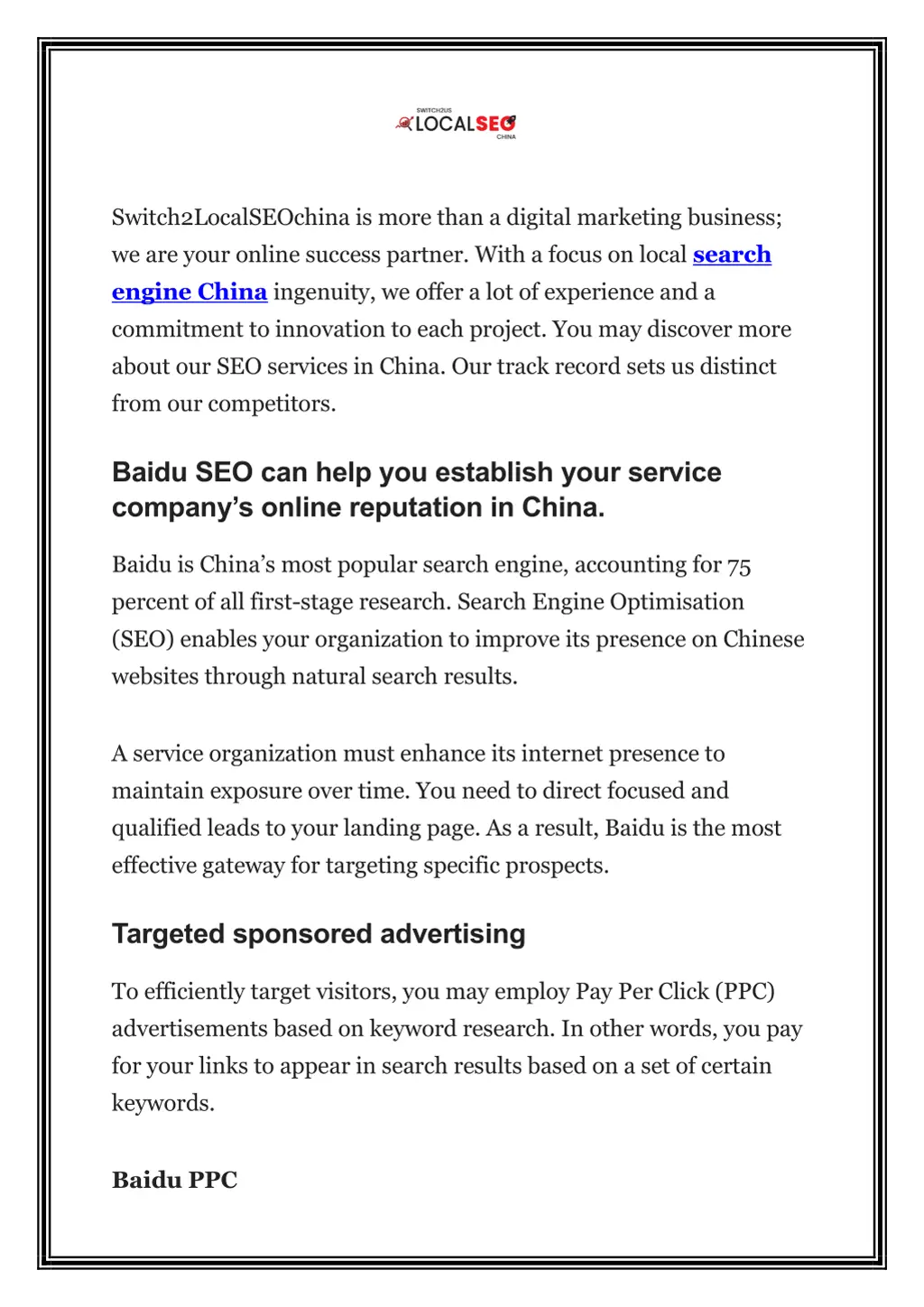 switch2localseochina is more than a digital