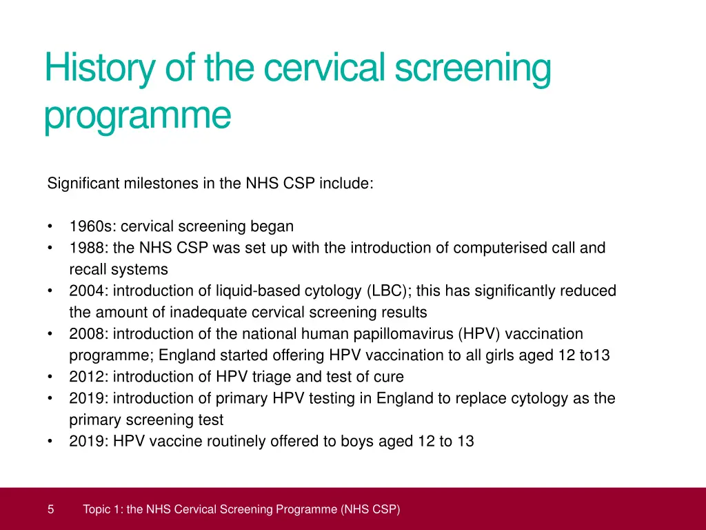history of the cervical screening programme