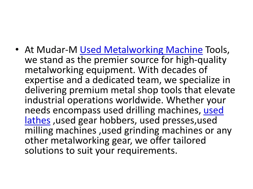 at mudar m used metalworking machine tools