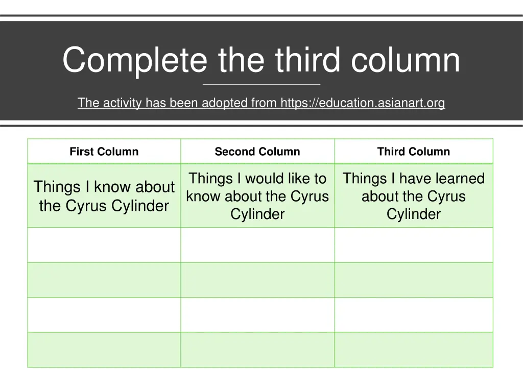 complete the third column