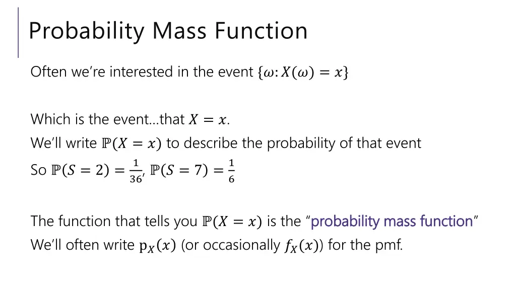 probability mass function