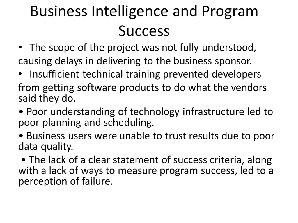 business intelligence and program success