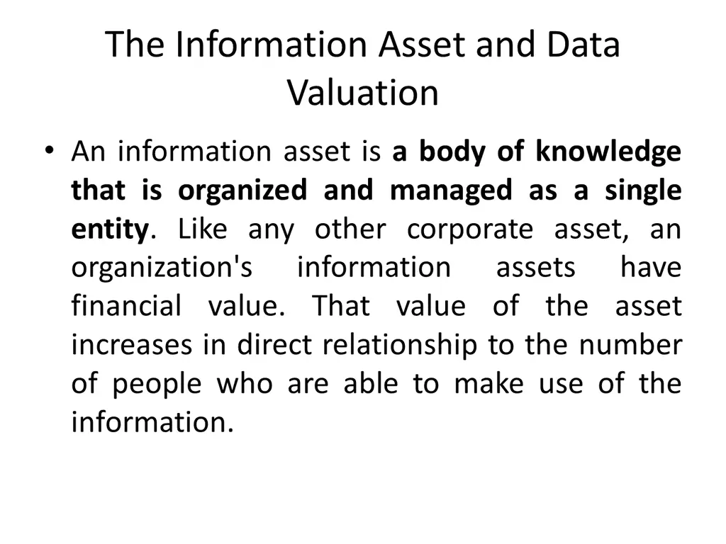 the information asset and data valuation