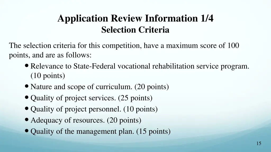 application review information 1 4 selection