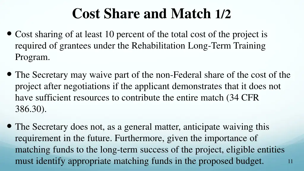 cost share and match 1 2