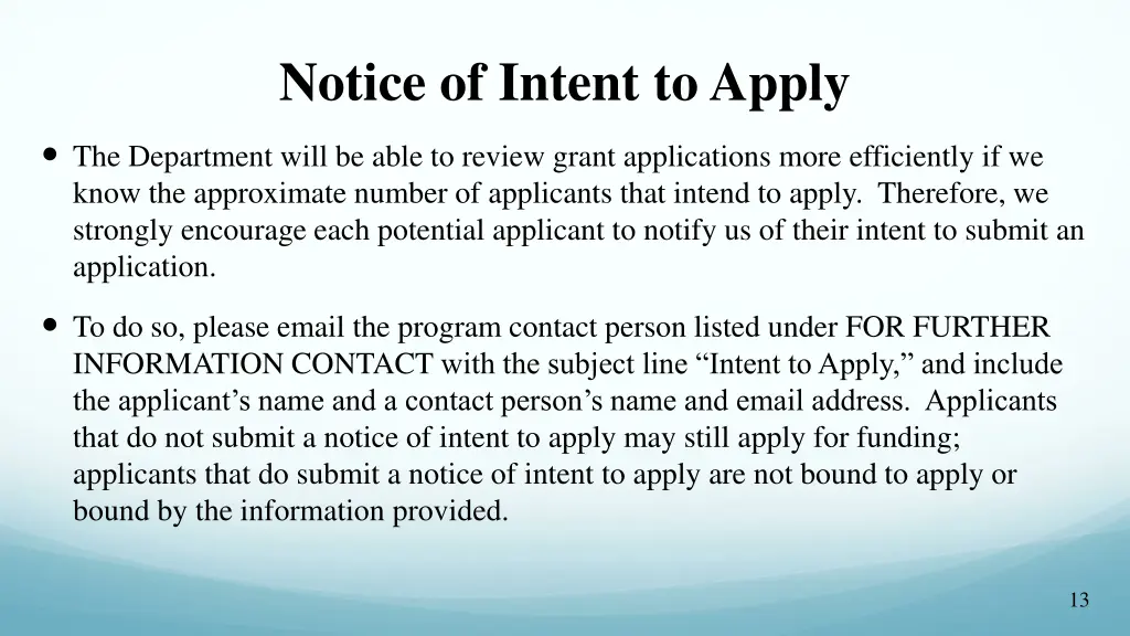 notice of intent to apply