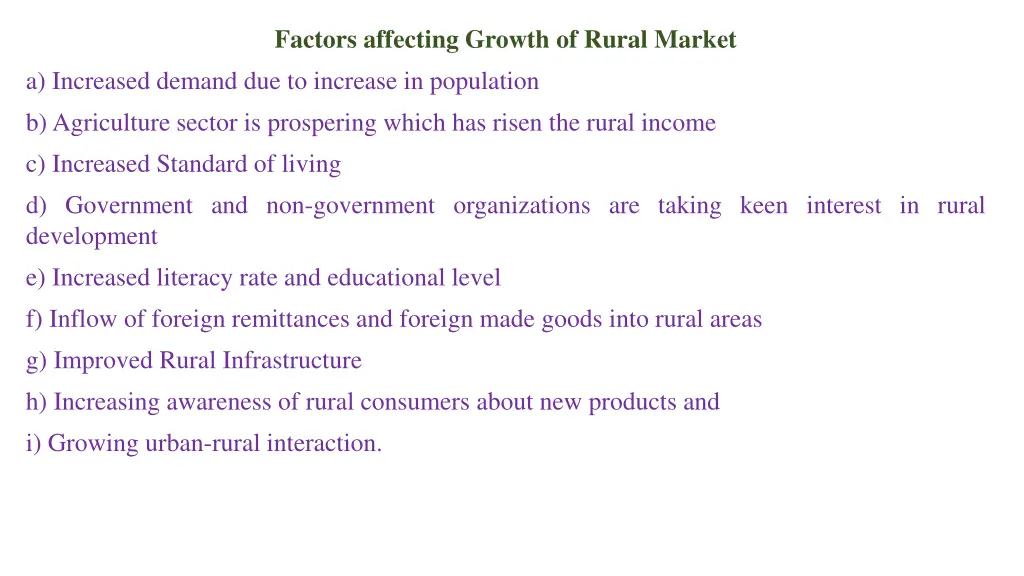 factors affecting growth of rural market