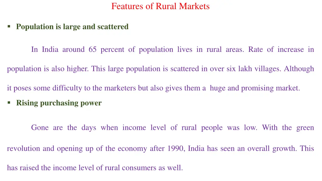 features of rural markets