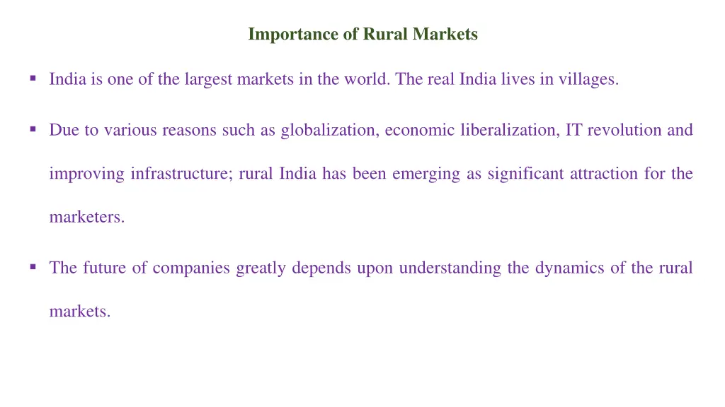 importance of rural markets