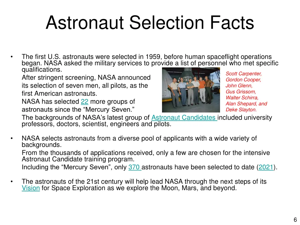 astronaut selection facts