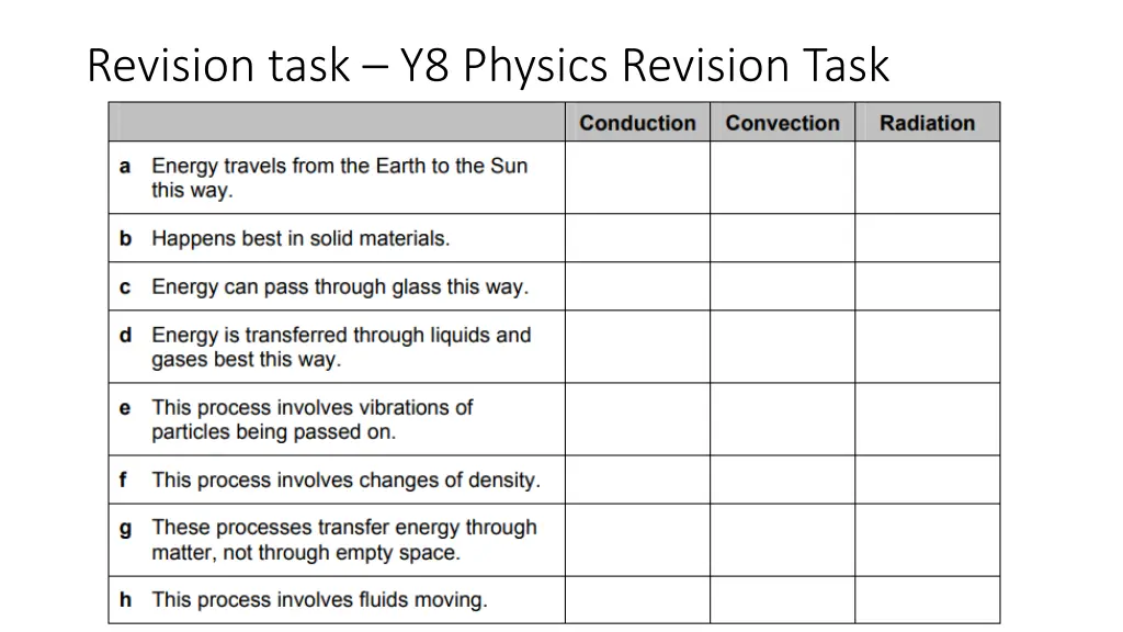 revision task y8 physics revision task