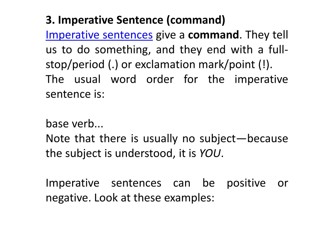 3 imperative sentence command imperative