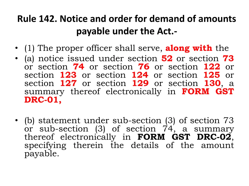 rule 142 notice and order for demand of amounts