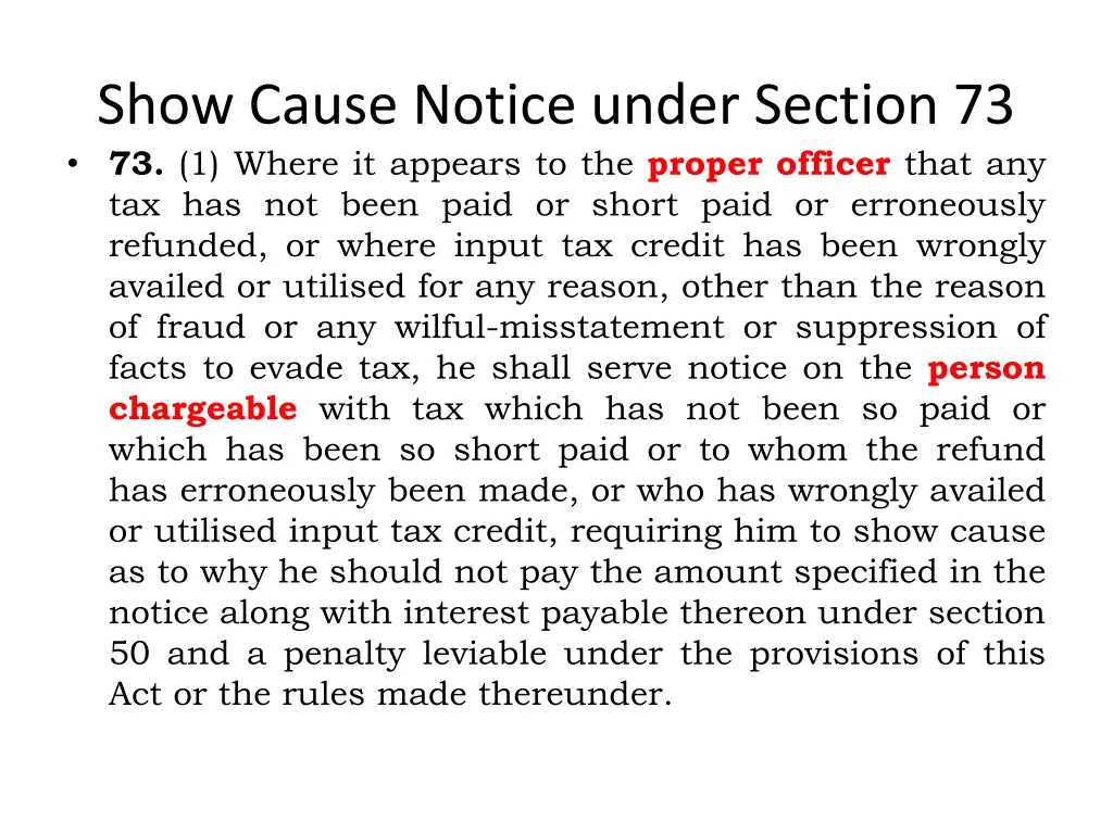 show cause notice under section 73 73 1 where