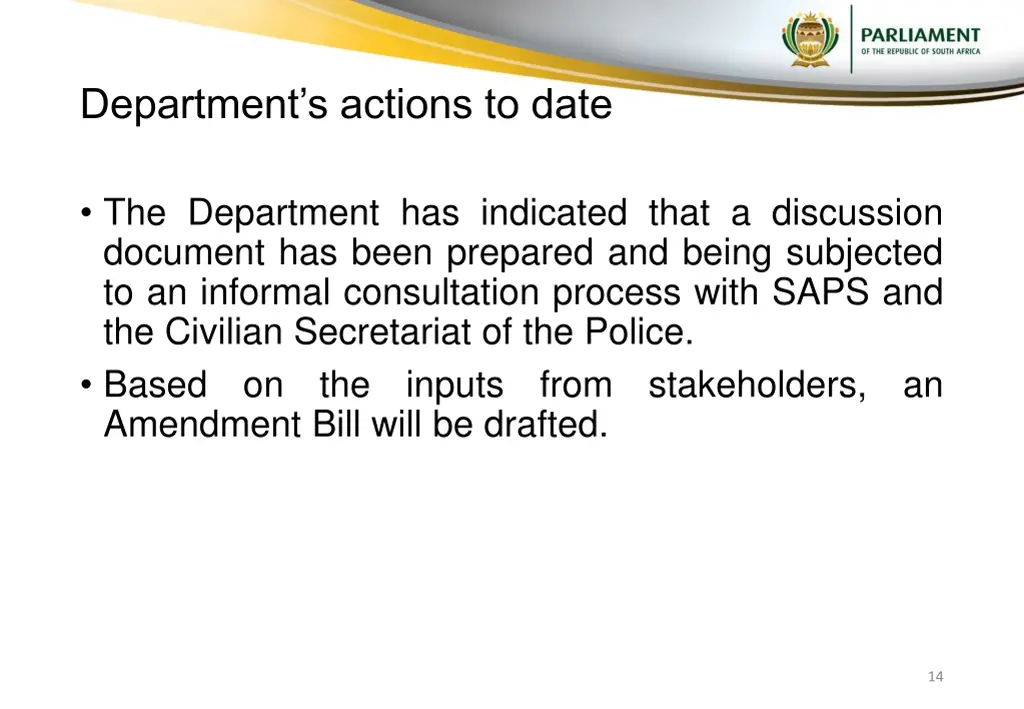 department s actions to date