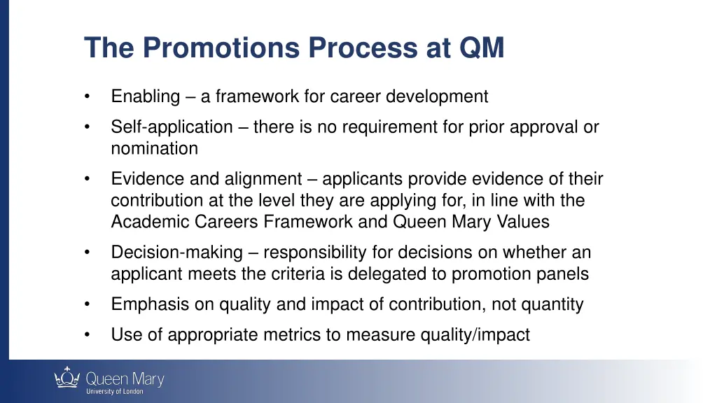 the promotions process at qm