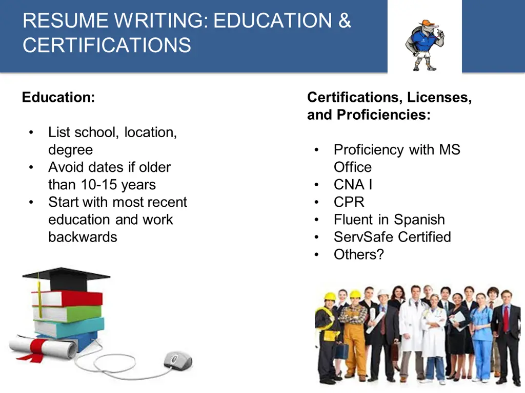 resume writing education certifications