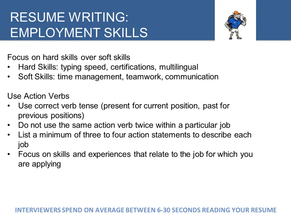 resume writing employment skills