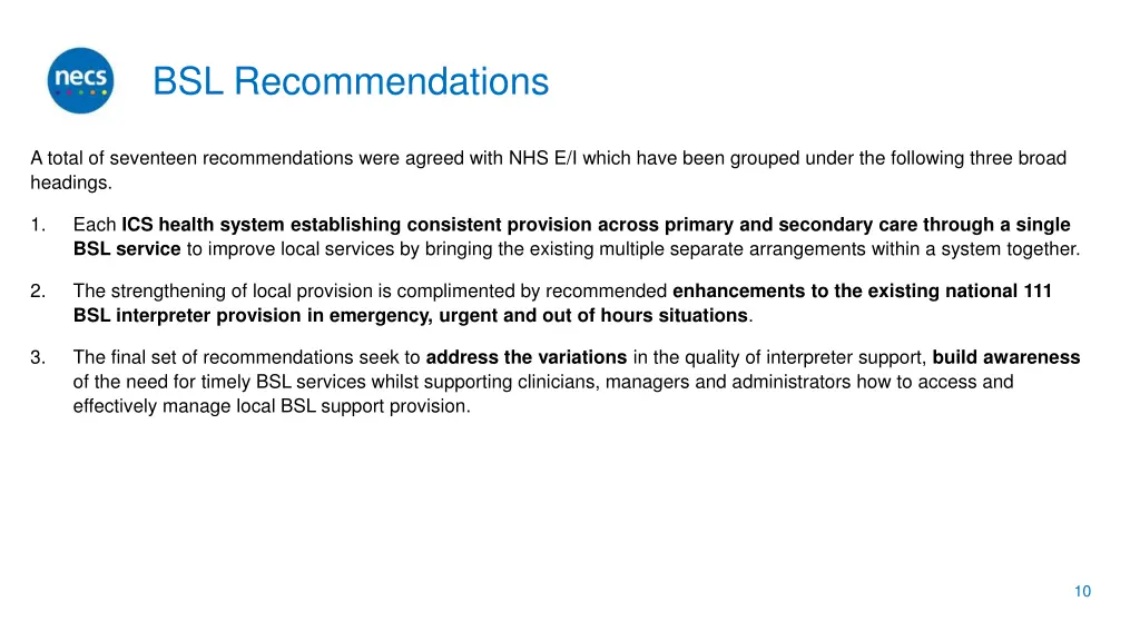 bsl recommendations