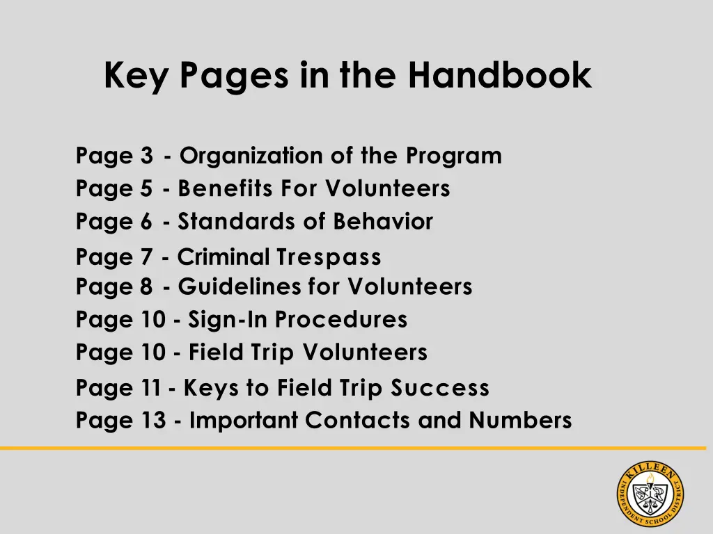 key pages in the handbook 1