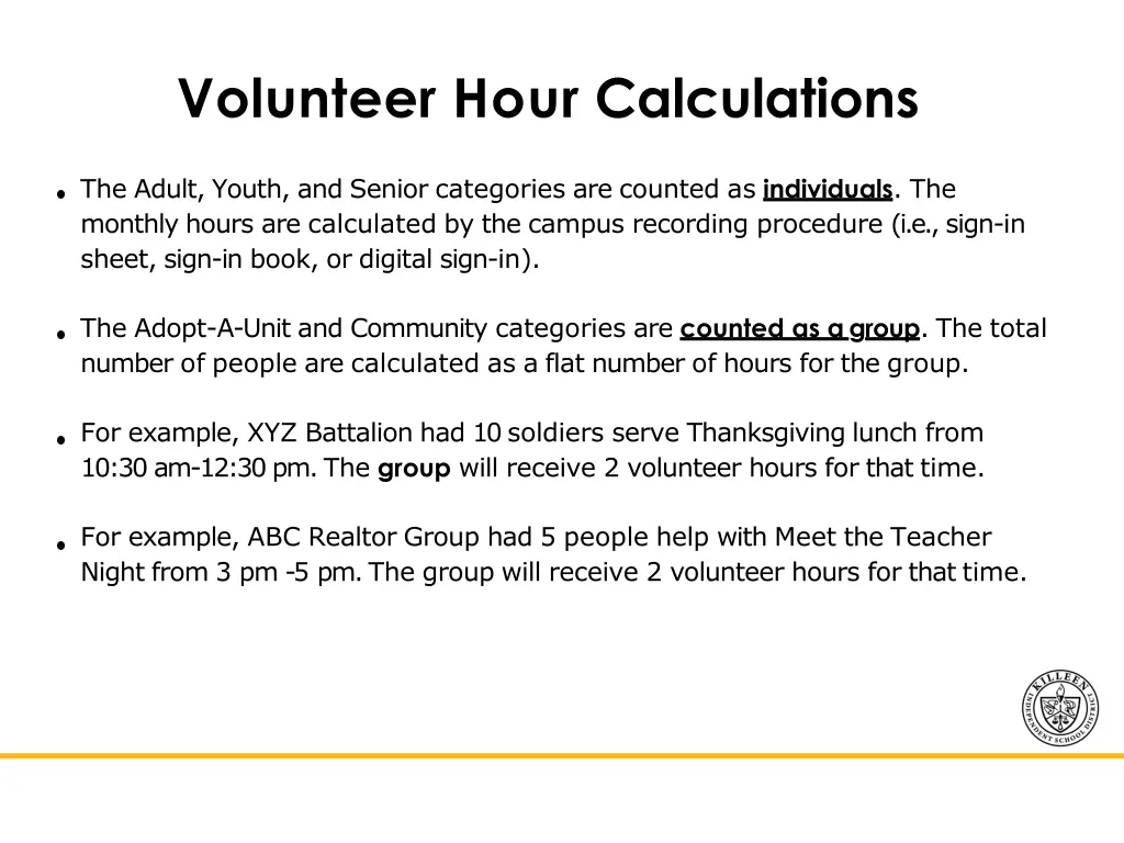 volunteer hour calculations