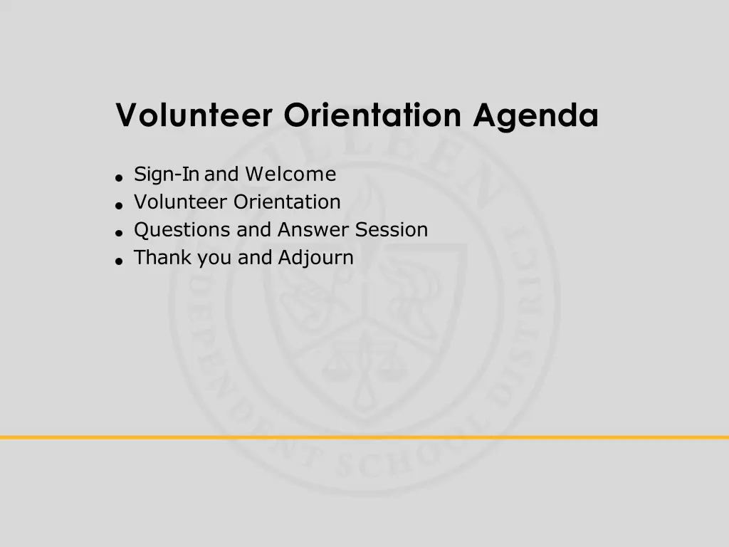 volunteer orientation agenda