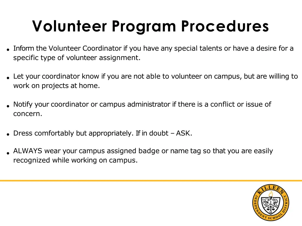 volunteer program procedures