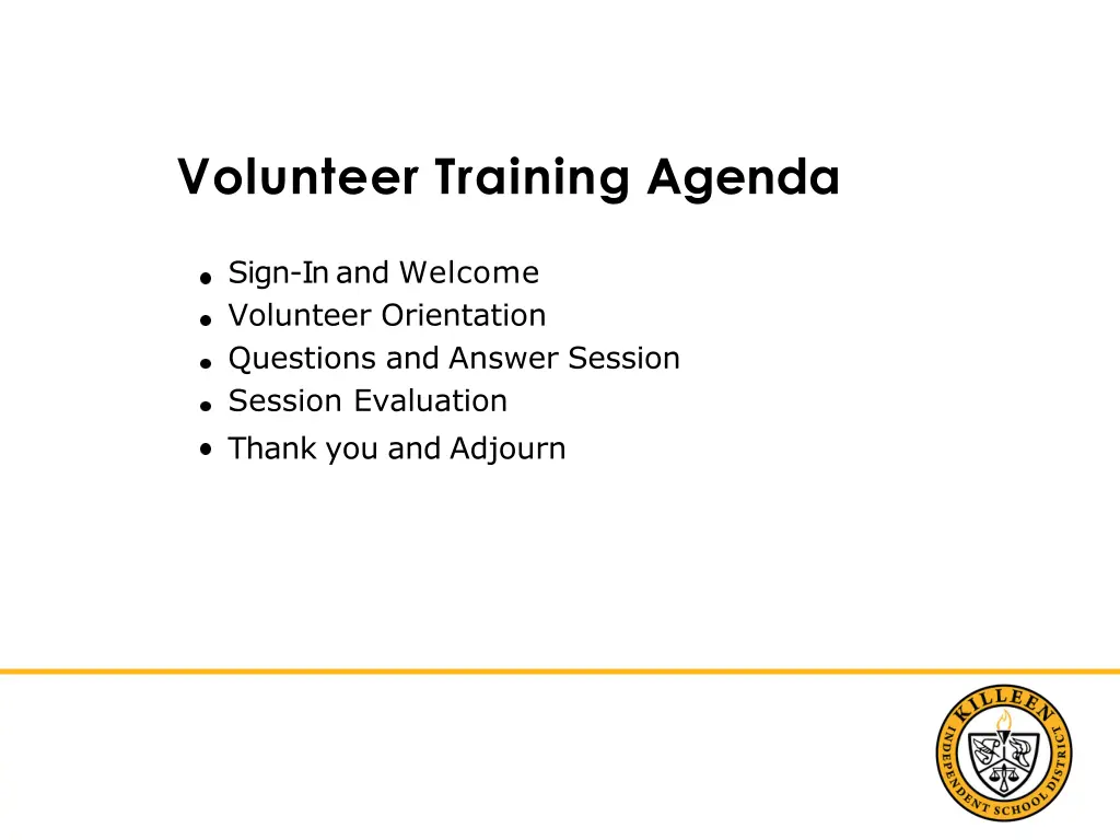 volunteer training agenda