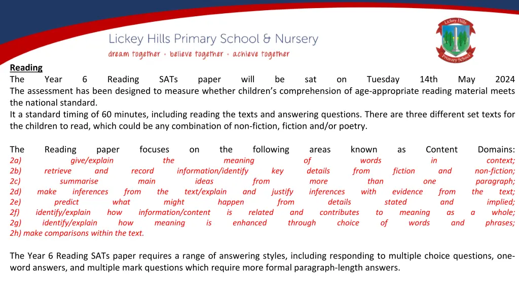 reading the the assessment has been designed